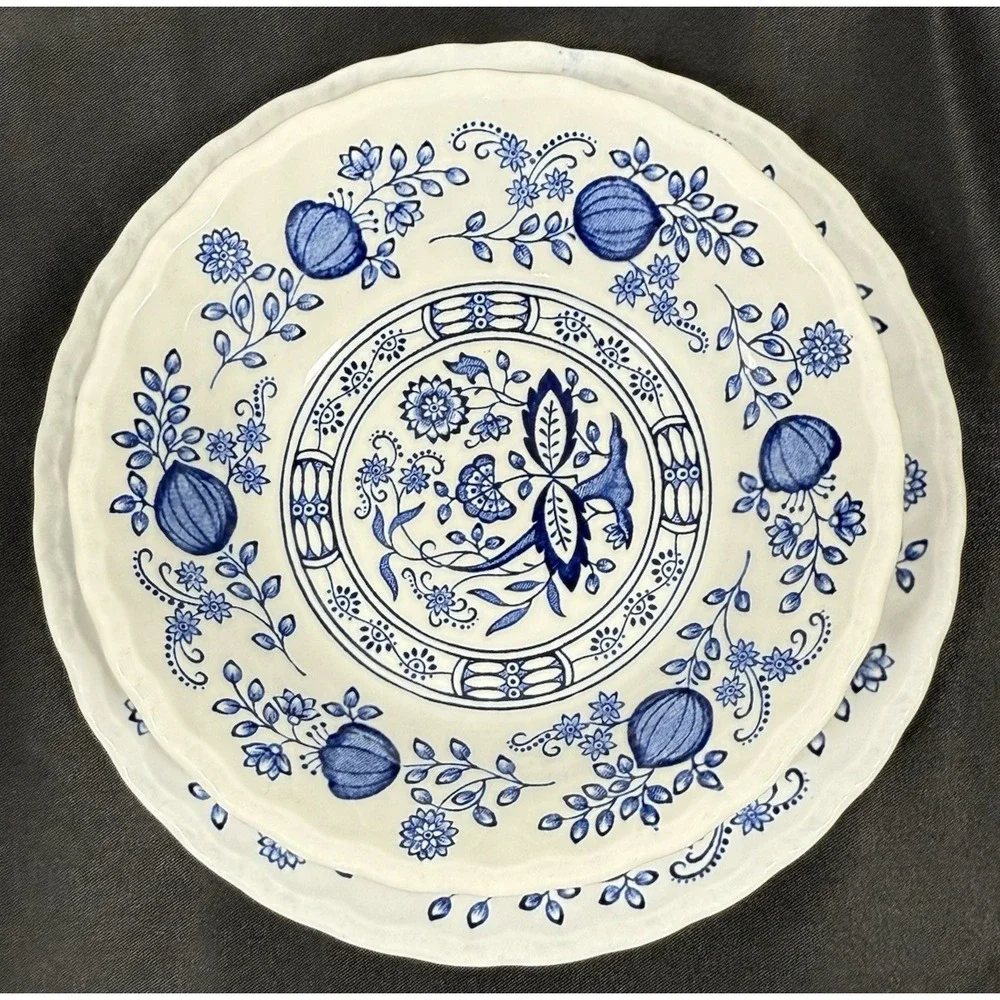 Blue Heritage Blue Onion Saucer & Bowl Set England Blue White Vintage Ironstone
